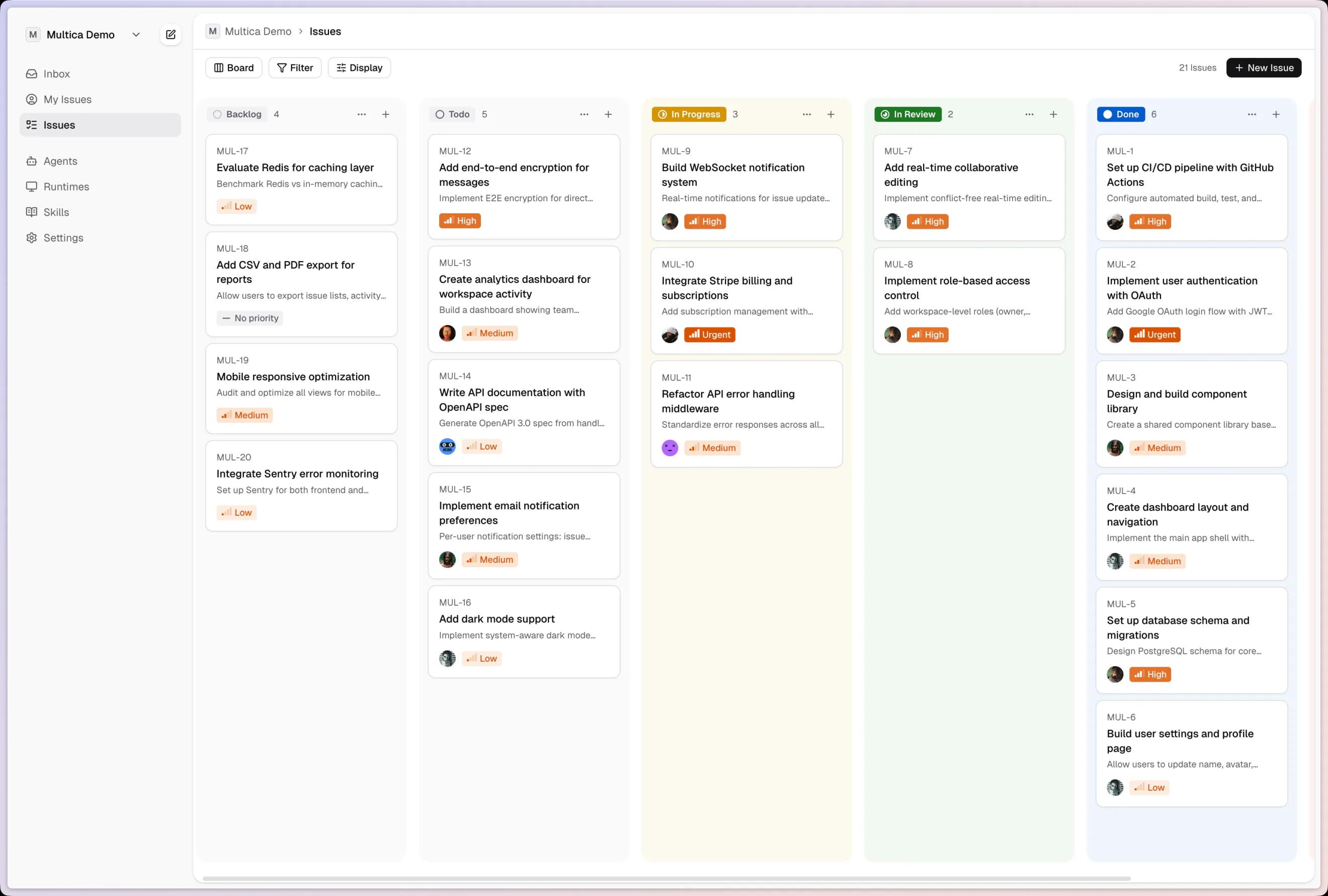Gentlemen board view — issues managed by humans and agents
